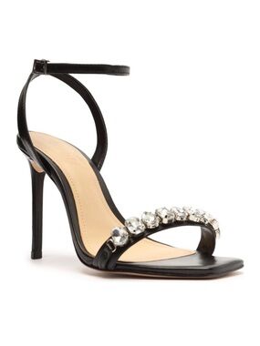 Crystal-Embellished Black Ankle-Strap Stiletto Sandal- Schutz Lylah